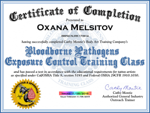 Bloodborne Pathogens Exposure Control Training Class Certificate