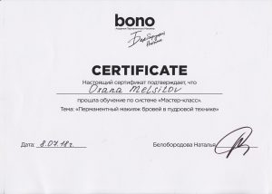 Bono Master Class Powder Brows Certificate