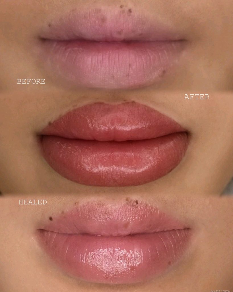 Permanent lip blush tattoo before after healed lip color permanent makeup San Diego Dashe