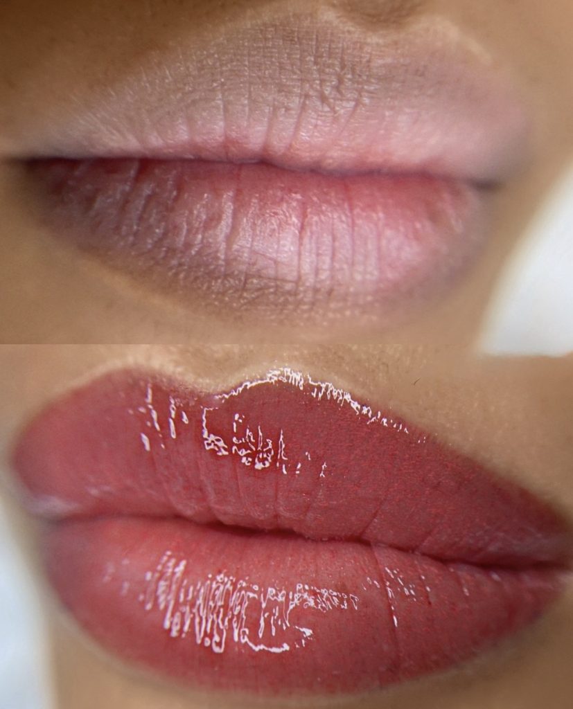 Permanent lip blush tattoo permanent makeup dark lip color correction San Diego 