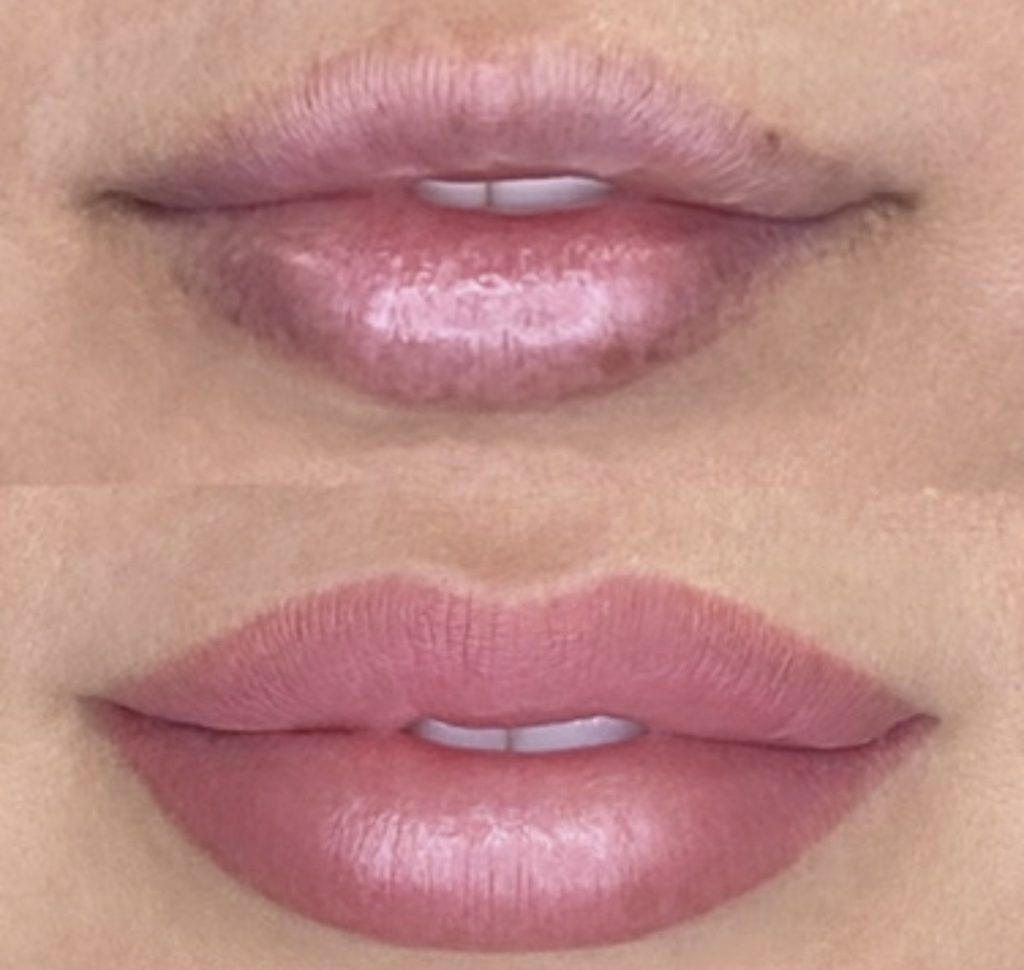 Permanent makeup lip blush tattoo healed dark lip color correction San Diego 